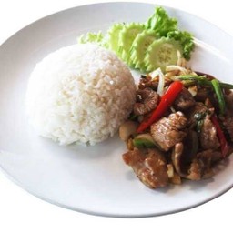 ข้าวราดผัดพริกไทยดำ+ไข่ดาว