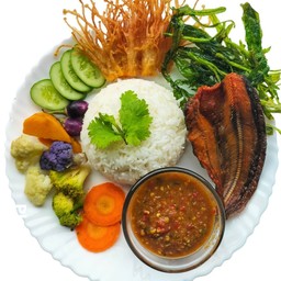 น้ำพริกปลาร้า+ปลาดุกแดดเดียว+ข้าวสวย