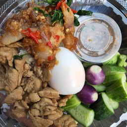 อาหารตามสั่ง+ข้าว+ผัก+น้ำพริกกะปิรสเด็ด+ไข่ต้ม