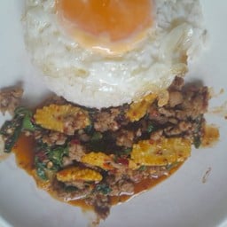 กระเพราเนื้อสับราดข้าว