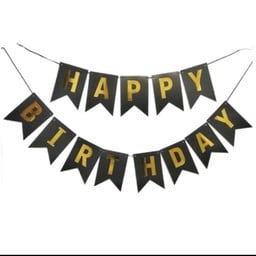 ธงตกแต่ง Happy Birthday ดำ-ทอง