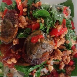 กระเพราไข่เยี่ยวม้า (เป็นกับ)ไม่มีข้าว