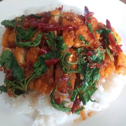 ข้าวราดกระเพราไก่กรอบ