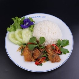 ข้าวราดเนื้อปลากระพง