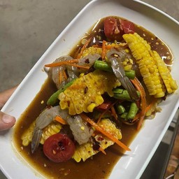 เหลาข้าวโพด+กุ้งสด