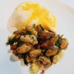 ข้าวไข่ข้นกระเพราหอยแมลงภู่