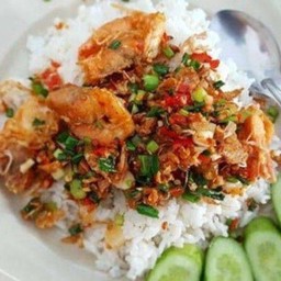 ข้าวราด กุ้งคั่ว พริกเกลือ