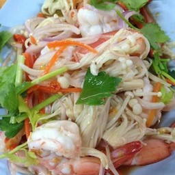 ยำเห็ดเข็มทองกุ้งสด