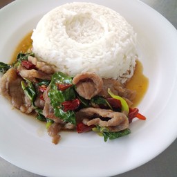 ข้าวราดกะเพราเนื้อชิ้น