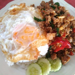 ผัดกระเพราเนื้อสับไข่ดาวหอมๆต้องลอง