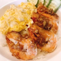 ข้าวไข่กวน กุ้งกระเทียม