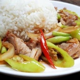 ผัดพริกหยวกหมูราดข้าว