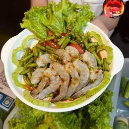 ตำกุ้งสด+ถั่ว