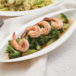 บรอกโคลี่ผัดกุ้งสด (กับข้าว)