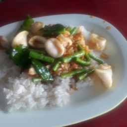 ปลาหมึกพริกแกงราดข้าว