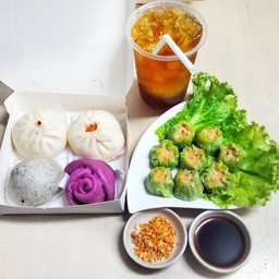 ชุดอิ่มอร่อย ขนมจีบซาลาเปาหมั่นโถว+ชาสมุนไพร