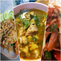 ข้าวพัดรวมมิตร+คอหมูอบโอ่ง ฟรี ส้มตำปูปลาร้า หรือ ตำไทย