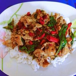 ข้าวราดกระเพาหมูชิ้น