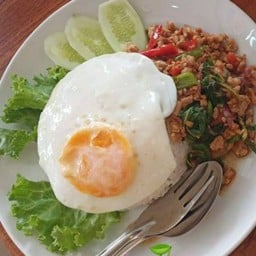 ผัดกระเพราหมูสับราดข้าวไข่ดาวน้ำ