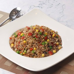 ข้าวผัดหมูแดงเจซอสเห็ดทรัฟเฟิลเจ