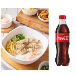 [อร่อยซ่ากับโค้ก] โจ๊กหมูเน้นๆ+ไข่ลวก+โค้ก 295 ml