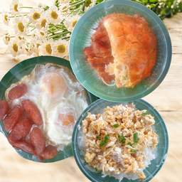 ข้าวไข่ดาวกุนเชียง + ข้าวไข่เจียวหมูทอด + ข้าวไข่ขยี้ (ไข่ 2 ใบ)
