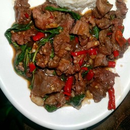 ผัดกระเพราเนื้อ กับข้าว