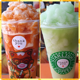 แคนตาลูปนมสดปั่น+ชาดำเย็นปั่น2แก้วกลาง 118฿