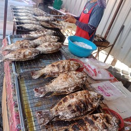 ปลานิลเผาเกลือชุดจัมโบ้ๆๆ พร้อมชุดผัก  (มีขนมจีน น้ำจิ้ม2อย่างค่ะ)