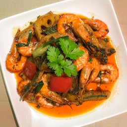 ผัดหม่าล่า กุ้ง