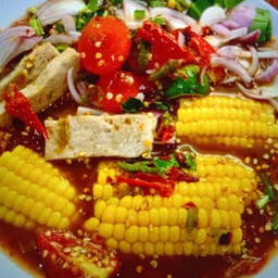 ยำหมูยอข้าวโพดไข่แดงปลาร้านัวๆๆ