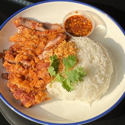 ข้าว+คอหมูทอด