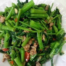 ผักบุ้งหมูสับ กับข้าว