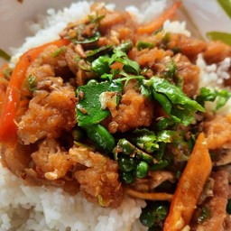 กระเพราเนื้อวัวชิ้น