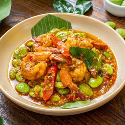 กุ้งผัดสะตอซอสกะปิ+ข้าวสวย