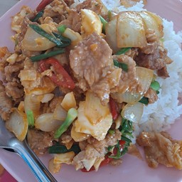 ผัดผงกะหรี่หมูราดข้าว