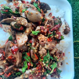 ผัดกระเพราเครื่องในไก่