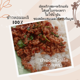 กะเพราหมูสับราดข้าว