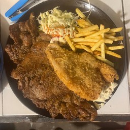 สเต็กสันคอหมู+สเต็กปลาดอลลี่ทอด