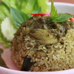 ข้าวแกงเขียวหวานผัดแห้งไก่