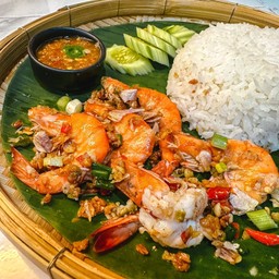 ข้าวกุ้งคั่วพริกเกลือ (น้ำจิ้มซีฟู้ด)