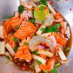 Salmon Salad, Fresh Shrimp, Lotus Stem