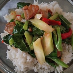 คะน้าหมูกรอบ ราดข้าว