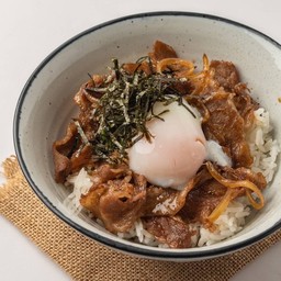 ข้าวหน้าหมูสไตล์ญี่ปุ่น ไข่ออร์แกนิคออนเซน Jap style pork with rice