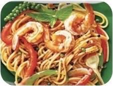 สปาเก็ตตี้กุ้งและซอสพริกไทยดำ