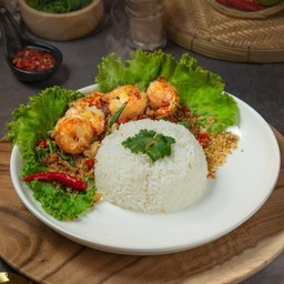 ข้าว+กุ้งคั่วพริกเกลือ