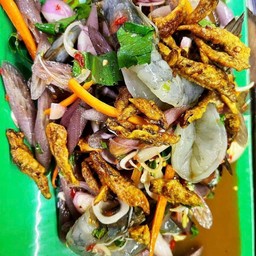 ยำสายบัวกุ้งสด Lotus stem with fresh prawns or poached prawns spicy salad