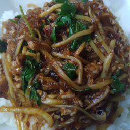 พัดน้ำพริกเผาใส่หน่อไม้สด + วุ้นเส้น