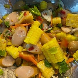 Chicken Sausage Salad, Crispy Skin, Corn