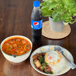 เซ็ตอิ่มคุ้ม🔥🔥เมนูราดข้าว+น้ำซุป+เครื่องดื่ม (เลือกได้)